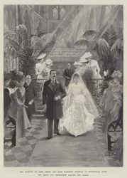 Svatba lorda Crewea a lady Margaret Primroseové ve Westminsterském opatství, nevěsta a ženich opouštějí oltář